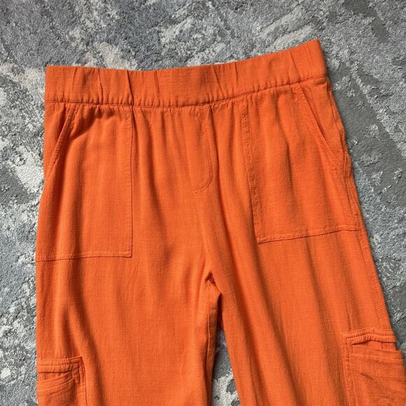 Soft Surroundings Capri Pants Womens Size Medium Orange Linen Cropped Cargo - Picture 2 of 8